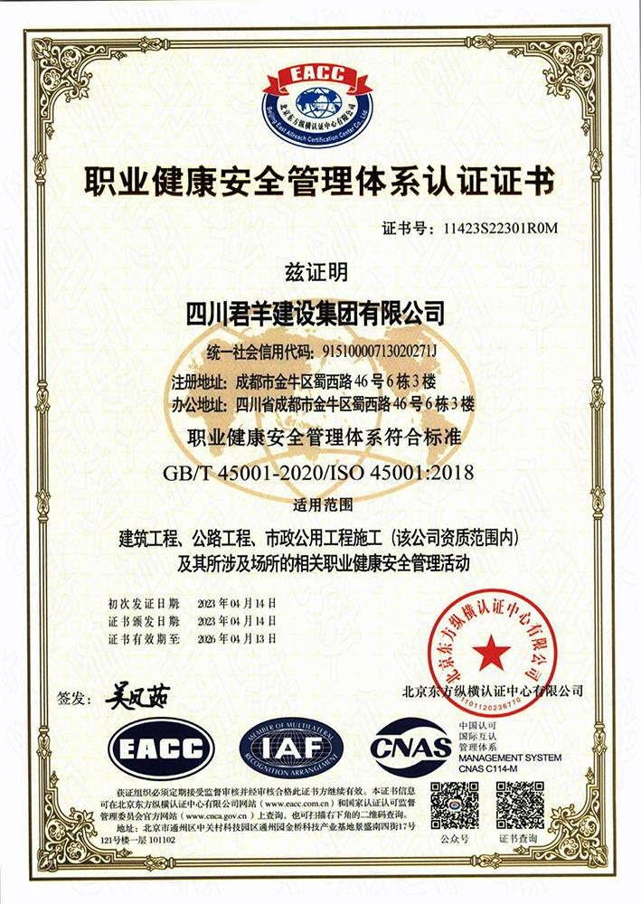 职业健康治理系统证书